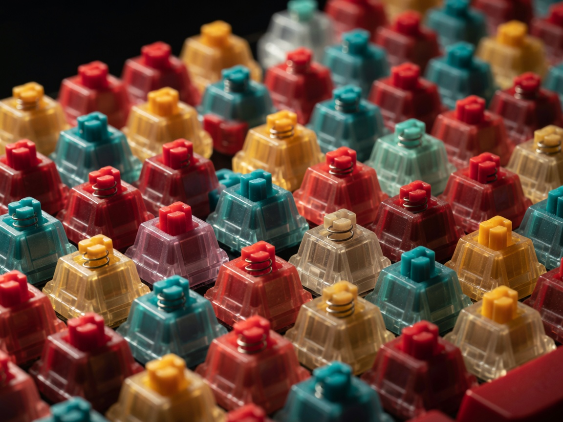 Close up view of mechanical keyboard switches